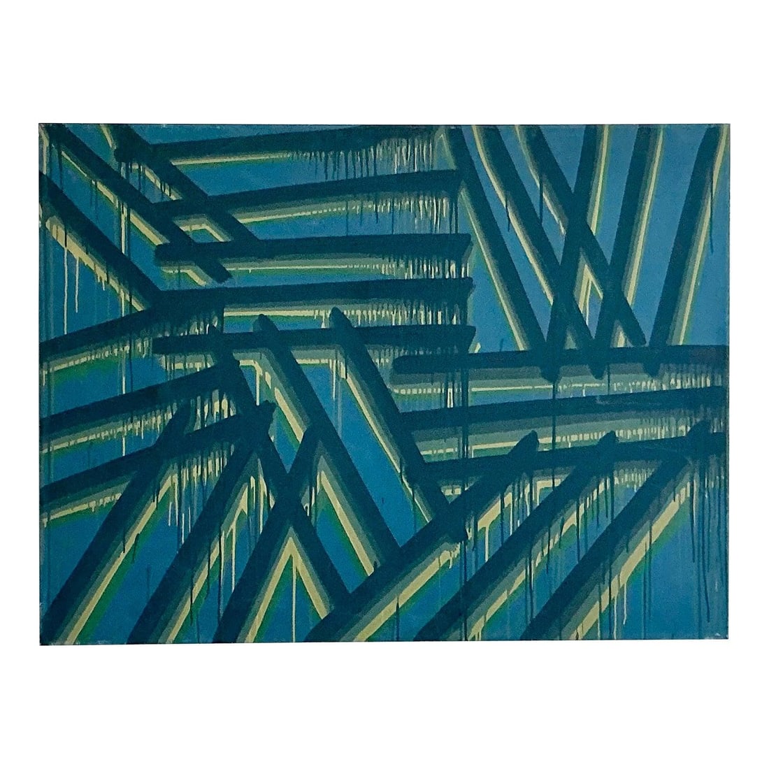 Large Abstract Oil Painting on Canvas Geometric Expressionist Artwork 48 x 36": Large Abstract Oil Painting on Canvas Geometric Expressionist Artwork 48 x 36" This large original abstract oil painting on canvas features a striking composition of geometric lines and dynamic expres