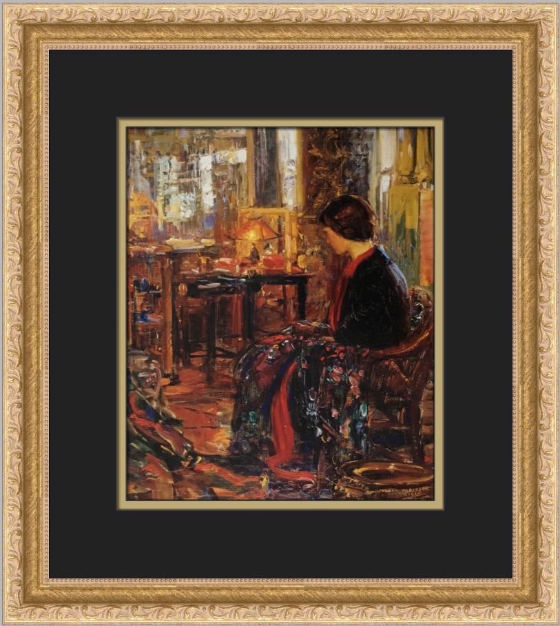 Joseph Kleitsch Red and Green Custom Framed Impressionist Print: Joseph Kleitsch Red and Green Custom Framed Impressionist Print This exquisite custom framed print titled 'Red and Green' by artist Joseph Kleitsch captures the essence of Impressionism with its vibra