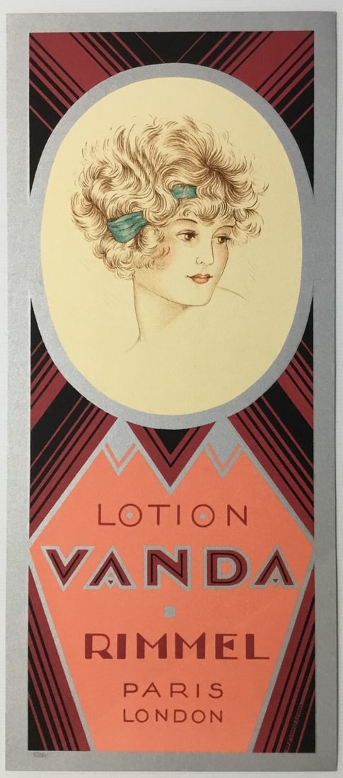 RE Society Rimmel Lotion Vanda Red Hand Pulled Lithograph 2000 Art Deco: RE Society Rimmel Lotion Vanda Red Hand Pulled Lithograph 2000 Art Deco This stunning hand-pulled lithograph titled "Rimmel Lotion Vanda Red" is a striking piece of Art Deco style, produced by RE Soci