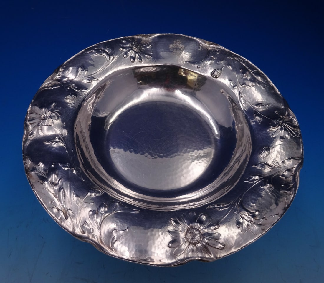 Set of Five Martele Sterling Silver Soup Bowls with Daisy Decoration: Set of Five Martele Sterling Silver Soup Bowls with Daisy Decoration This is a rare set of five Gorham Martele sterling silver soup bowls, each featuring an exquisite hand-chased daisy motif and a han