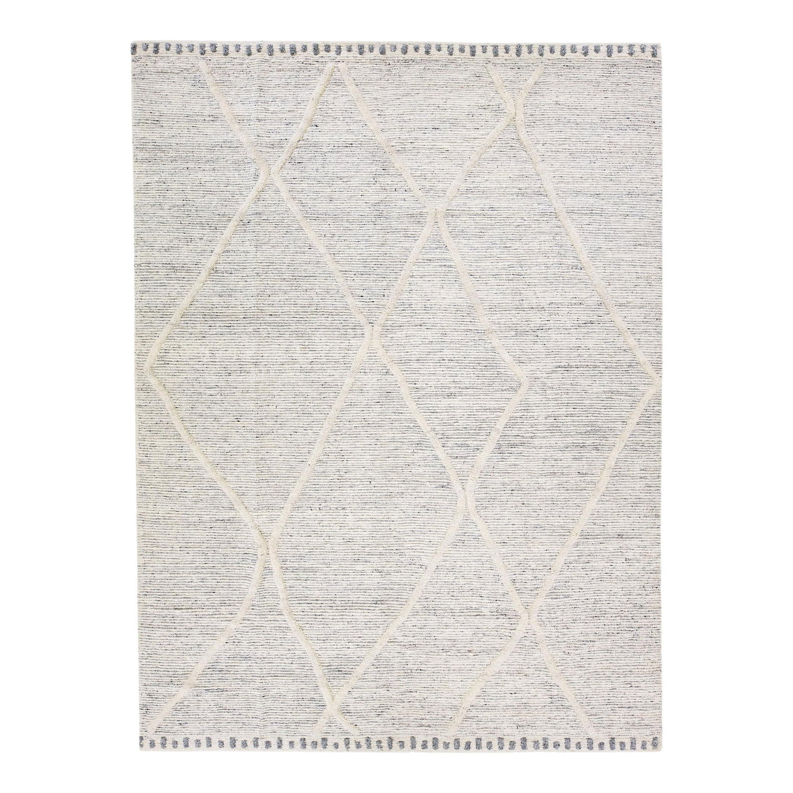 Ivory Moroccan Handmade Wool Rug 10'2 x 13'9 Tribal Motif: Ivory Moroccan Handmade Wool Rug 10'2 x 13'9 Tribal Motif Enhance your space with this exquisite Modern Moroccan style handmade wool rug, featuring a stunning ivory color field complemented by gray ac