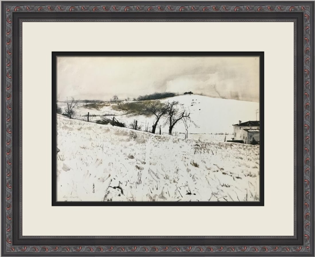 Andrew Wyeth 1976 Fence Line Custom Framed Art Print: Andrew Wyeth 1976 Fence Line Custom Framed Art Print This stunning custom framed print by Andrew Wyeth features the artwork titled "Fence Line," showcasing a blend of Expressionism and Impressionism s