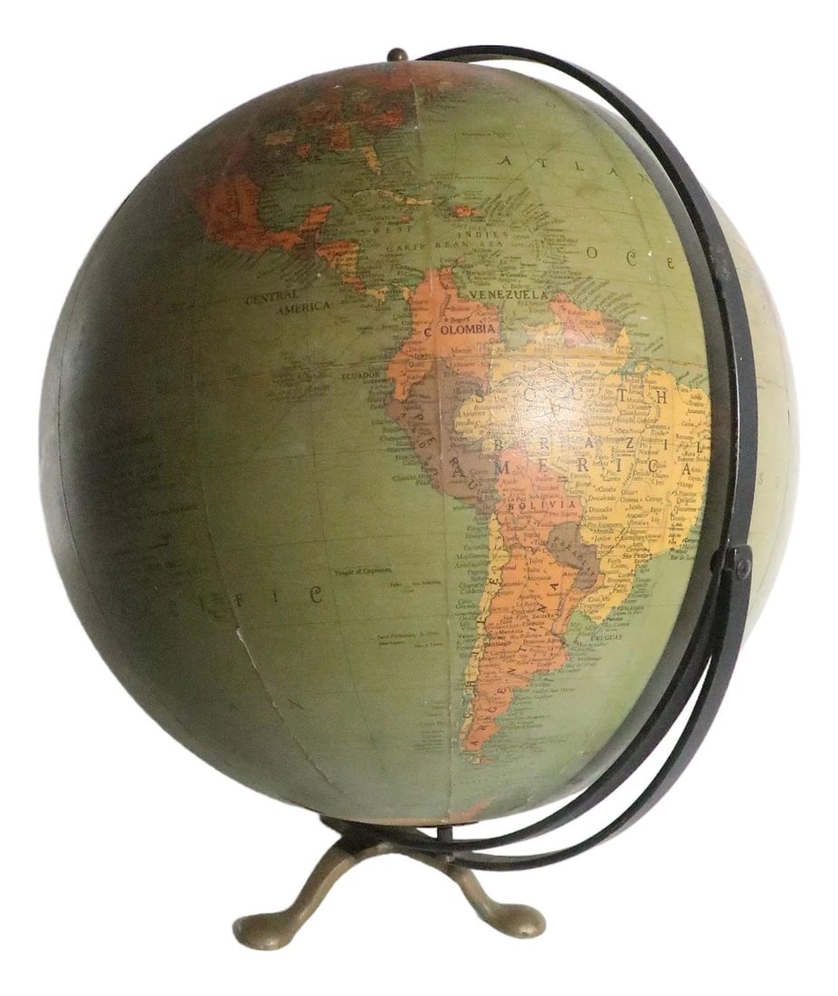 Replogle Pre War Globe with Brass Three Footed Base on Stand (1 of 10)