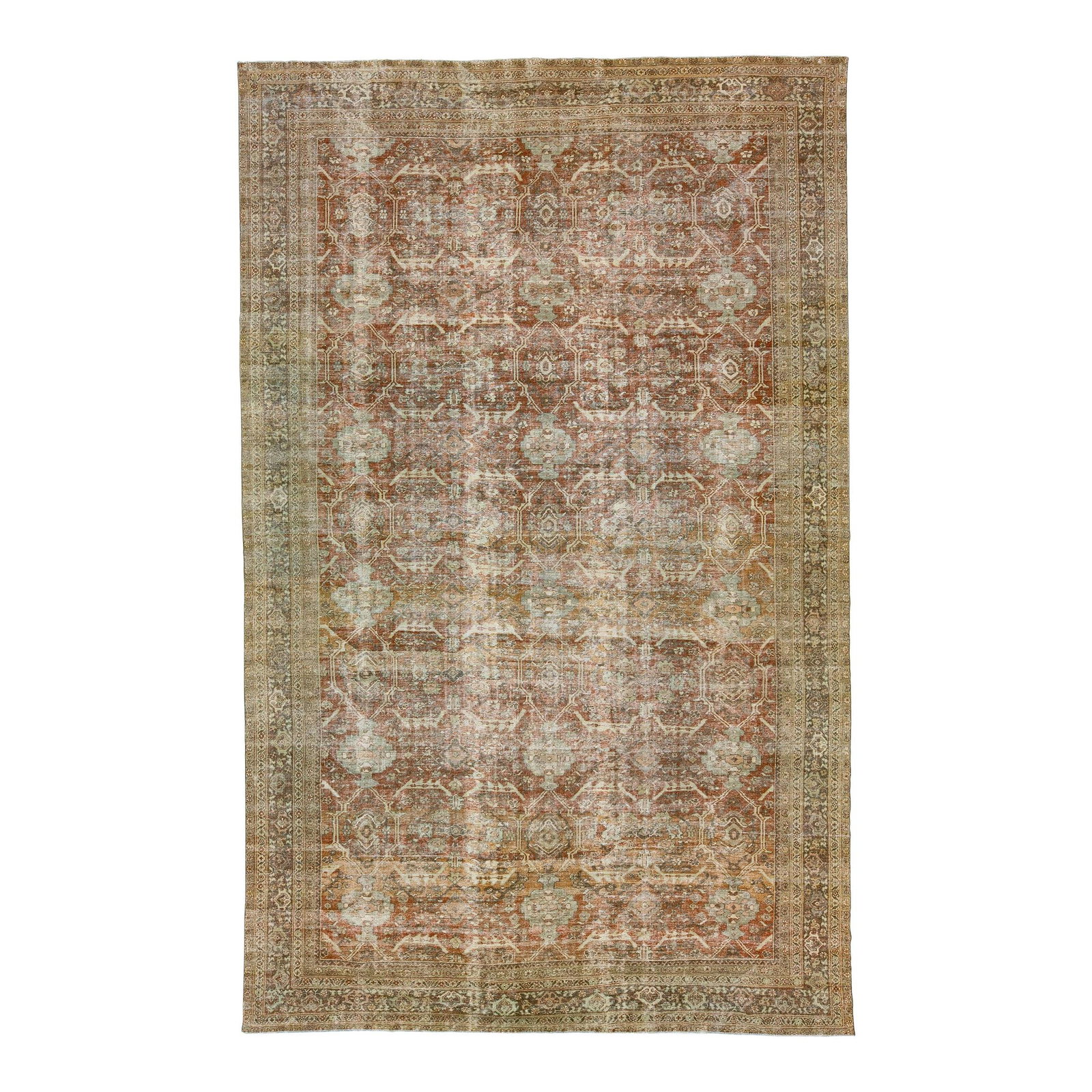 Antique Persian Mahal 1900 Wool Rug 11' x 17'7' Allover Floral Design: Antique Persian Mahal 1900 Wool Rug 11' x 17'7' Allover Floral Design This exquisite Antique Persian Mahal rug, dating from 1900 to 1909, showcases a stunning allover floral motif, meticulously hand-k