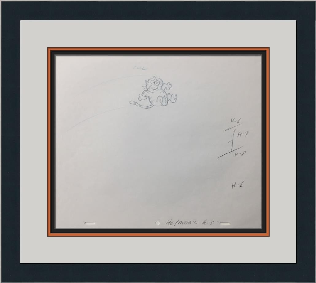 Heathcliff Original Model Sheet Drawing Framed by George Gately 1980: Heathcliff Original Model Sheet Drawing Framed by George Gately 1980 This original model sheet drawing of Heathcliff showcases the beloved character from Western animation, created by illustrator Geor