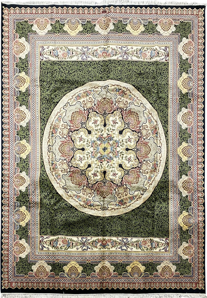 9.2 x 12.5 French Aubusson Savanerie Wool Rug 200 KPSI Black Green: 9.2 x 12.5 French Aubusson Savanerie Wool Rug 200 KPSI Black Green Free continental US Shipping Introducing a high-quality French Aubusson Savanerie wool rug, measuring 9.2 x 12.5 feet. This exquisite