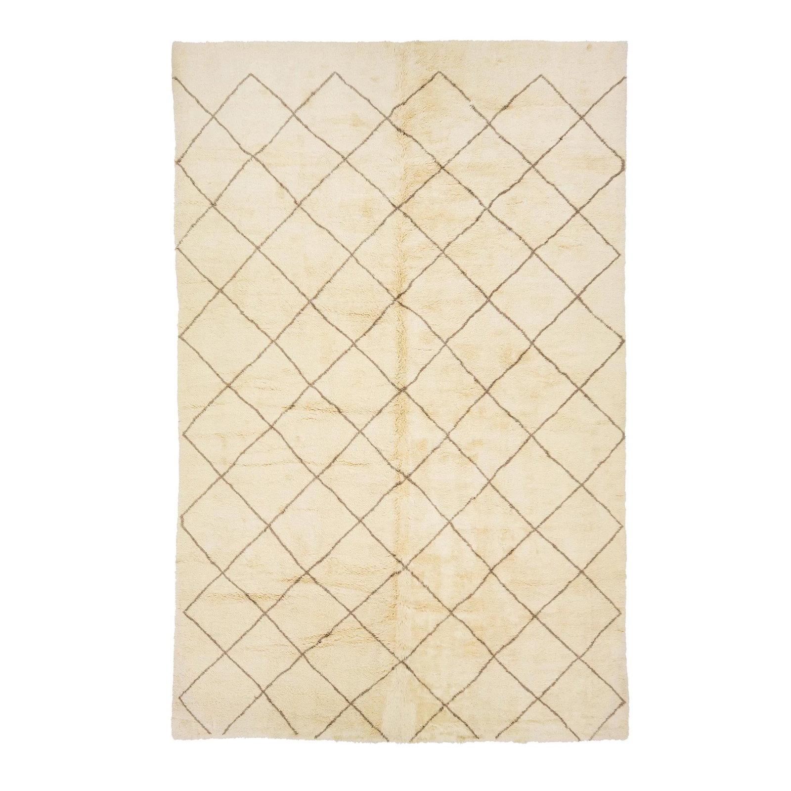 Oversized Ivory Wool Moroccan Rug Geometric Design 10'11'' x 16'11'': Oversized Ivory Wool Moroccan Rug Geometric Design 10'11'' x 16'11'' Enhance your living space with this stunning contemporary Moroccan-style wool rug. Hand-knotted with precision, it features a beige