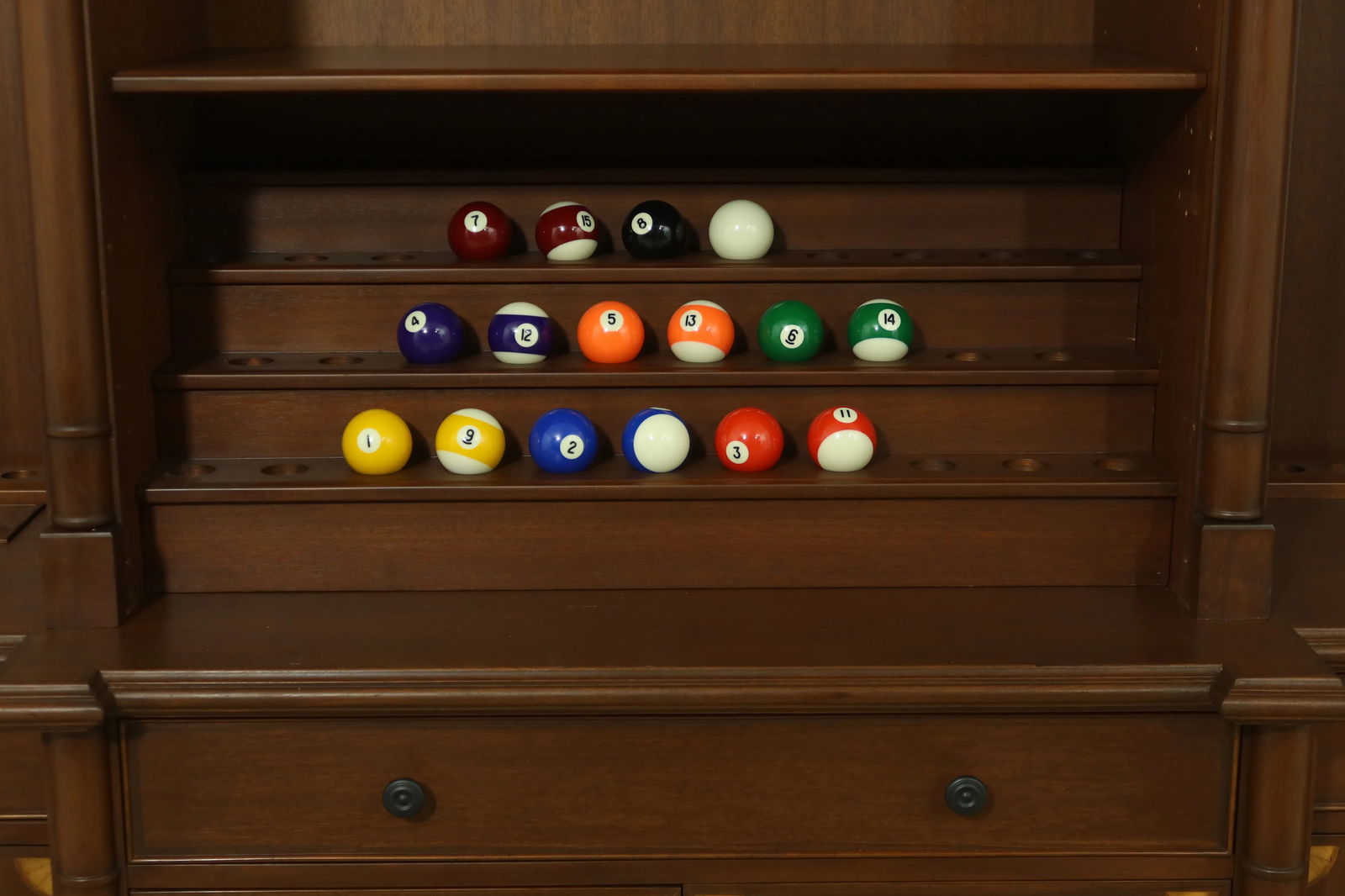 Custom Mahogany Pool Rack Bookcase with Adjustable Shelves - 6