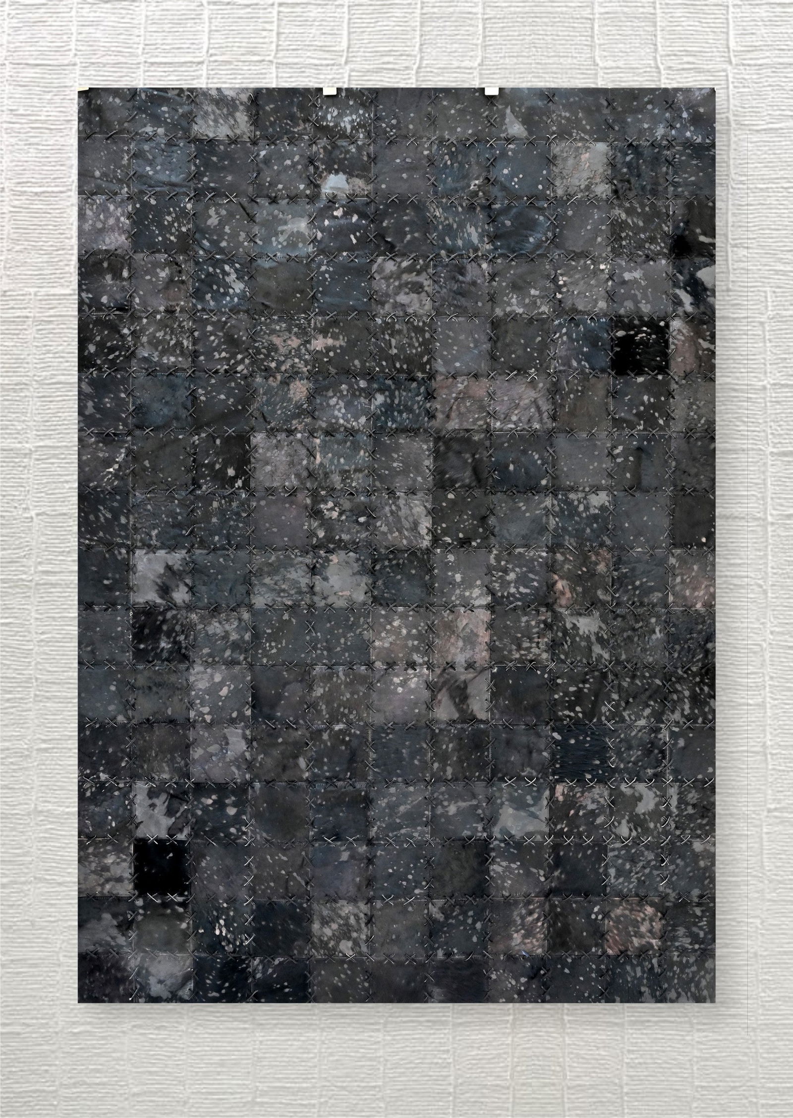 Handmade Charcoal Speckled Mosaic Cowhide Leather Area Rug 3FT x 5FT: Handmade Charcoal Speckled Mosaic Cowhide Leather Area Rug 3FT x 5FT Free continental US Shipping This handmade area rug features a sophisticated charcoal speckled mosaic design, meticulously crafted