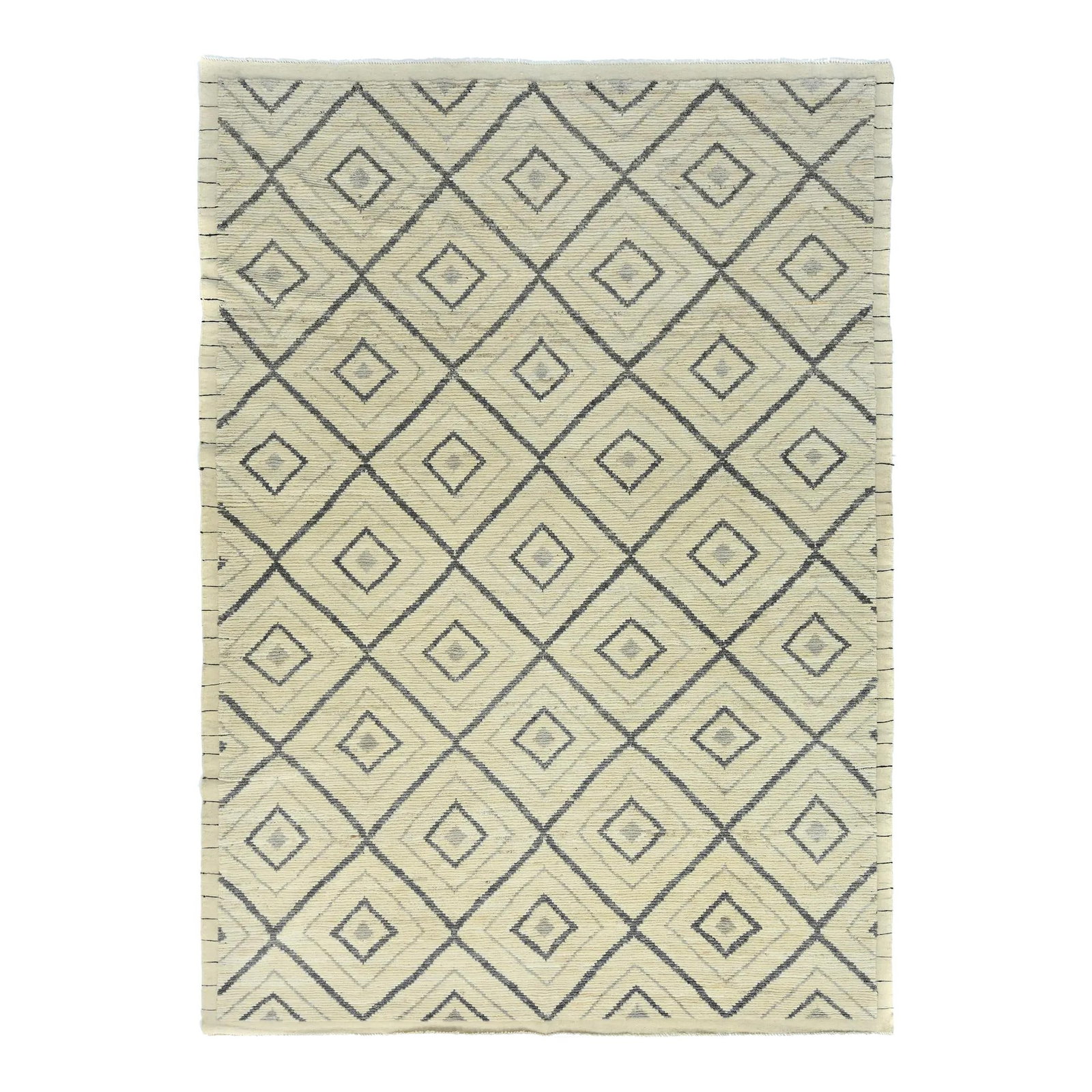 Contemporary Moroccan Wool Rug Geometric Design Beige Blue 8'2 x 12'3: Contemporary Moroccan Wool Rug Geometric Design Beige Blue 8'2 x 12'3 Elevate your living space with this exquisite contemporary Moroccan handcrafted wool rug. Showcasing a striking geometric design i