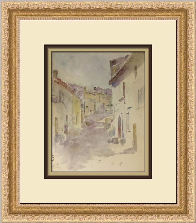 Theodore Robinson Village Street in Antibes Custom Framed Art Print: Theodore Robinson Village Street in Antibes Custom Framed Art Print This captivating print titled 'Village Street in Antibes' by Theodore Robinson beautifully encapsulates the essence of Expressionism