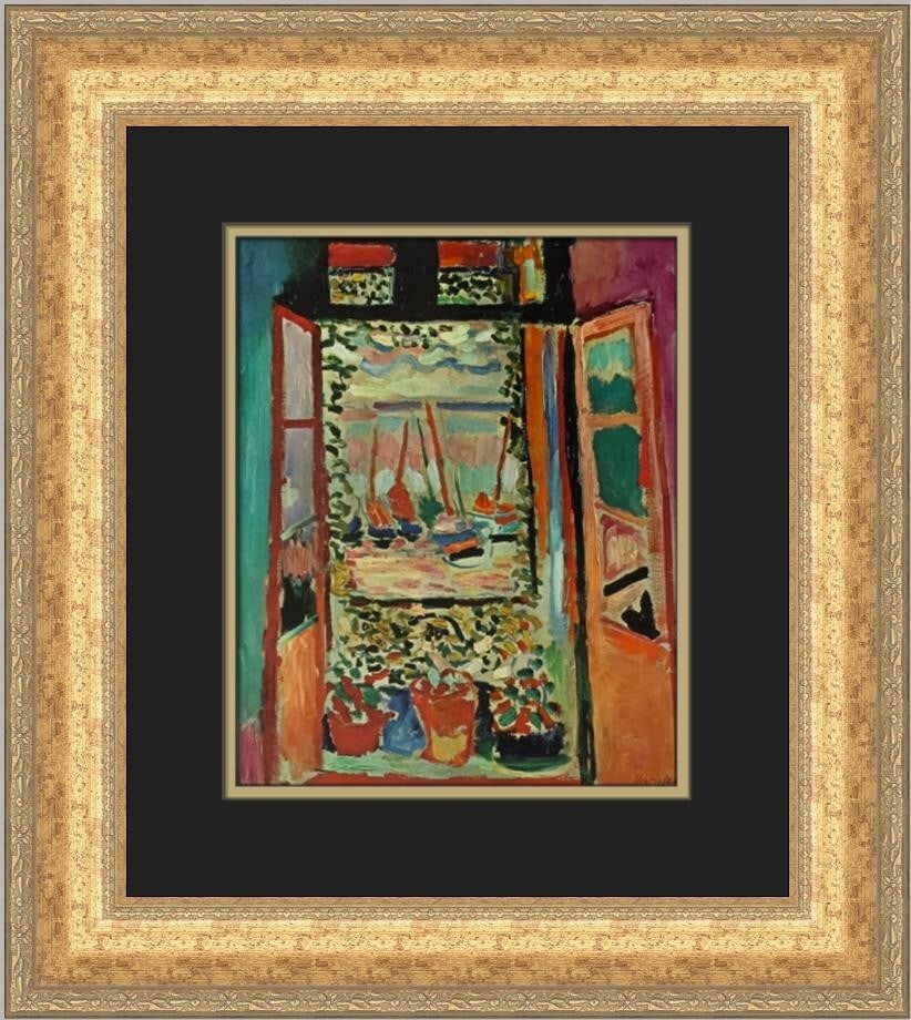 Henri Matisse The Open Window Custom Framed Print 1979: Henri Matisse The Open Window Custom Framed Print 1979 This custom framed print features Henri Matisse's renowned work, "The Open Window," from 1979. Measuring a total of 19 in x 17 in, this medium-si