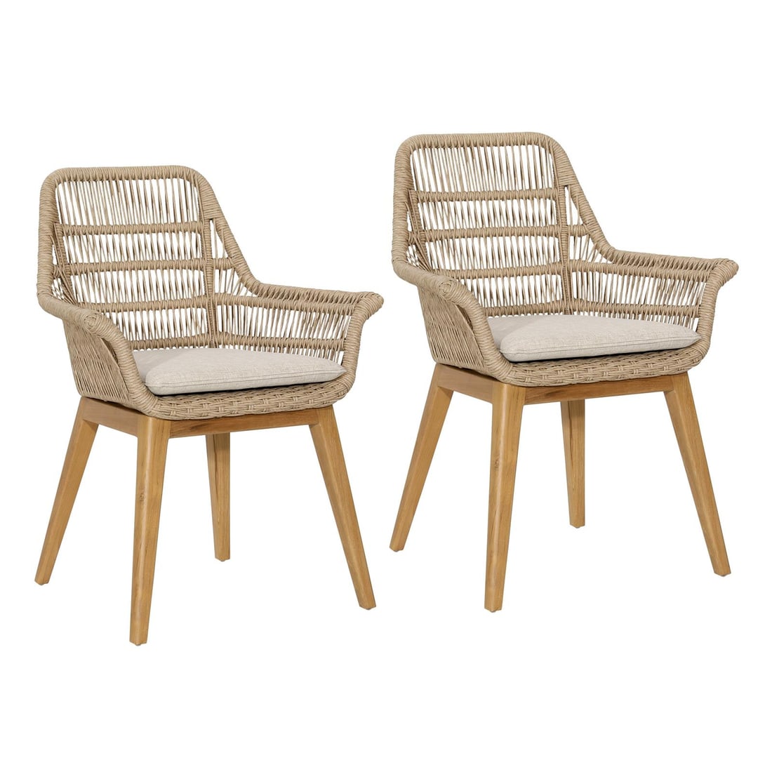 Kenna Ivory Teak Outdoor Dining Chairs Set: Kenna Ivory Teak Outdoor Dining Chairs Set This elegant set of ivory teak patio chairs is perfect for stylish outdoor dining. Designed for comfort with a blend of aluminum and synthetic rattan, these