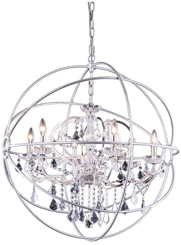 Elegant 6-Light Polished Nickel Crystal Pendant Lamp: Elegant 6-Light Polished Nickel Crystal Pendant Lamp Illuminate your space with this stylish pendant light fixture that combines polished nickel with royal-cut crystals for a stunning effect. Designed