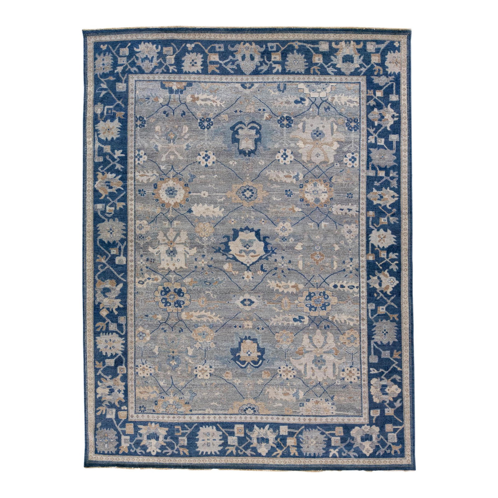 Artisan Gray Floral Handmade Wool Rug 9'2 x 12'3: Artisan Gray Floral Handmade Wool Rug 9'2 x 12'3 Elevate your home decor with Artisan Collection Gray Handmade Floral Wool Rug. This exquisite piece combines a striking antique aesthetic with modern s