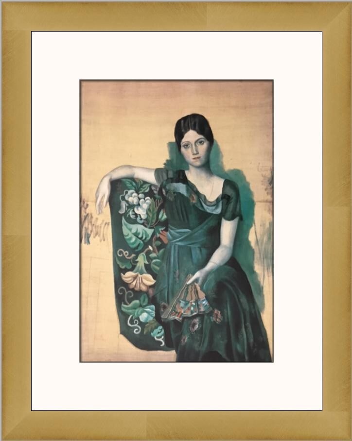 Pablo Picasso Olga in Armchair Custom Framed Print 18x14: Pablo Picasso Olga in Armchair Custom Framed Print 18x14 This exquisite custom framed print features Pablo Picasso's renowned artwork, "Olga in Armchair," created in 1991. The print is presented in a