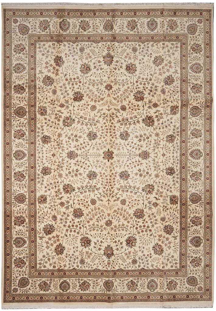 9.9 x 13.9 Ivory Tabriz Wool Silk Hand Knotted Area Rug 117 x 165 in: 9.9 x 13.9 Ivory Tabriz Wool Silk Hand Knotted Area Rug 117 x 165 in Free continental US Shipping This area rug features a hand-knotted construction using high-quality wool and silk, creating a durabl