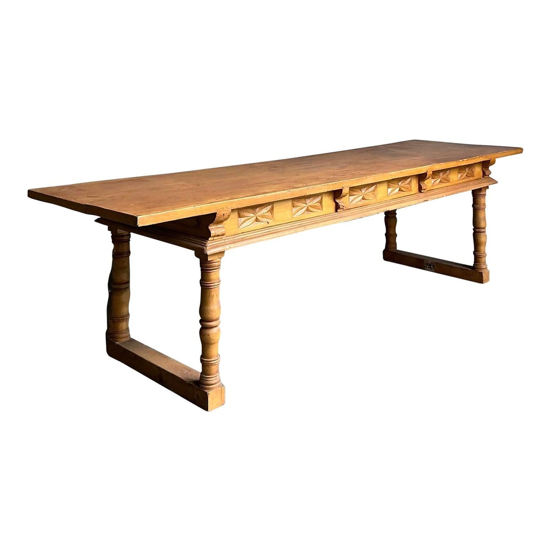 Monumental Pine Refectory Table With Turned Legs And Storage Cubbies (1 of 10)