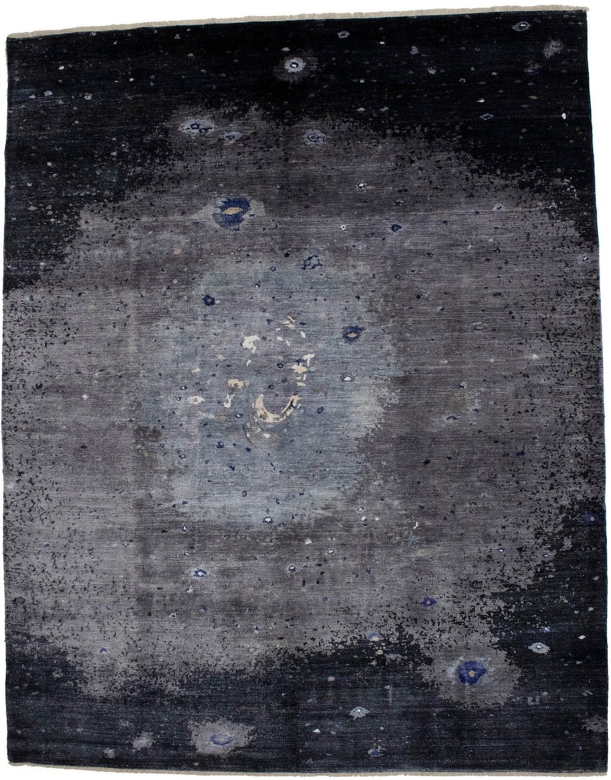 Hand-Knotted Bamboo Silk Modern Abstract Area Rug 10'1 x 8' Multicolored: Hand-Knotted Bamboo Silk Modern Abstract Area Rug 10'1 x 8' Multicolored This handmade modern area rug features a striking galaxy-inspired abstract pattern in multicolored tones including charcoal, na