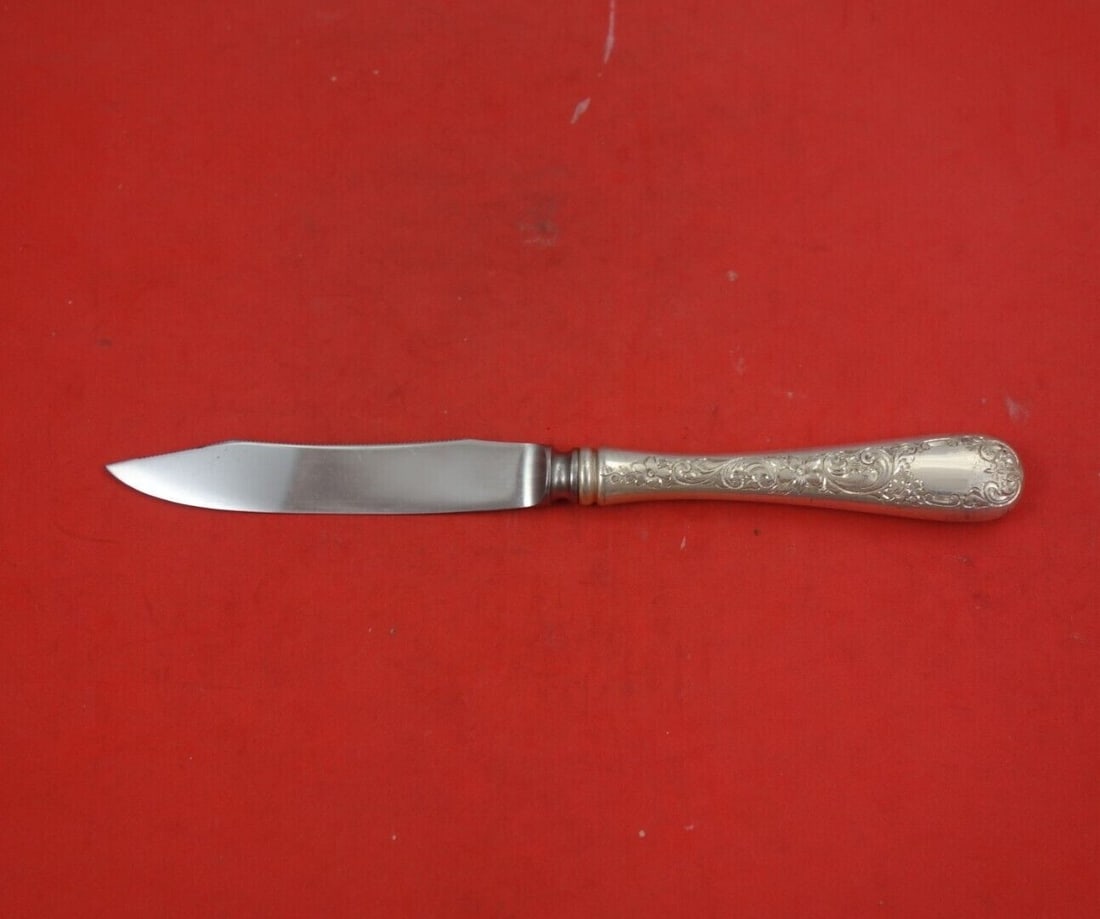 Gorham Covington Engraved Sterling Silver 7 Fruit Knife: Gorham Covington Engraved Sterling Silver 7 Fruit Knife This exquisite Covington Engraved Fruit Knife, crafted by Gorham, showcases the elegance of sterling silver with a hollow handle and a stainless