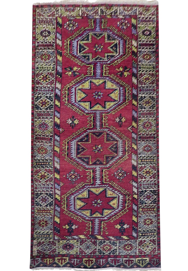 5'4" x 13'1" Greenish Beige Semi-Antique Kazak Rug Handmade in Russia: 5'4" x 13'1" Greenish Beige Semi-Antique Kazak Rug Handmade in Russia Free continental US Shipping Enhance your living space with this exquisite 5' 4" x 13' 1" Greenish Beige Semi-Antique Russian Kaza