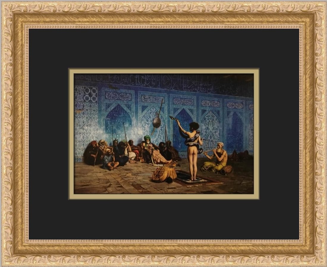 Jean-Leon Gerome The Snake Charmer Custom Framed Art Print 14x11: Jean-Leon Gerome The Snake Charmer Custom Framed Art Print 14x11 This stunning custom framed print features Jean-Leon Gerome's artwork titled "The Snake Charmer", showcasing a captivating nude figure