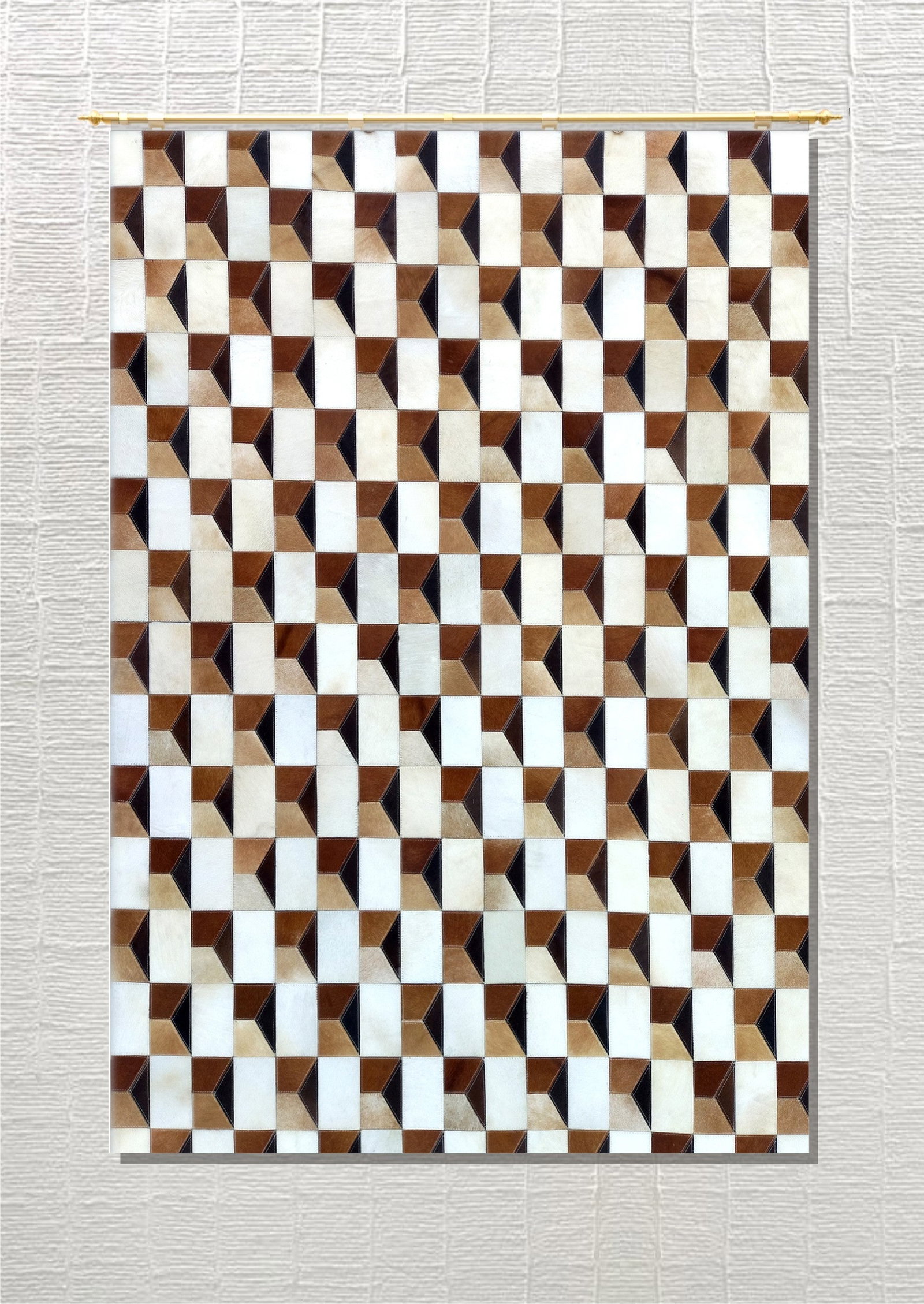 Handmade Monochrome Windowpane Patchwork Cowhide Leather Area Rug 3ft x 5ft: Handmade Monochrome Windowpane Patchwork Cowhide Leather Area Rug 3ft x 5ft Free continental US Shipping This area rug showcases a handmade monochrome abstract windowpane patchwork design, expertly cr