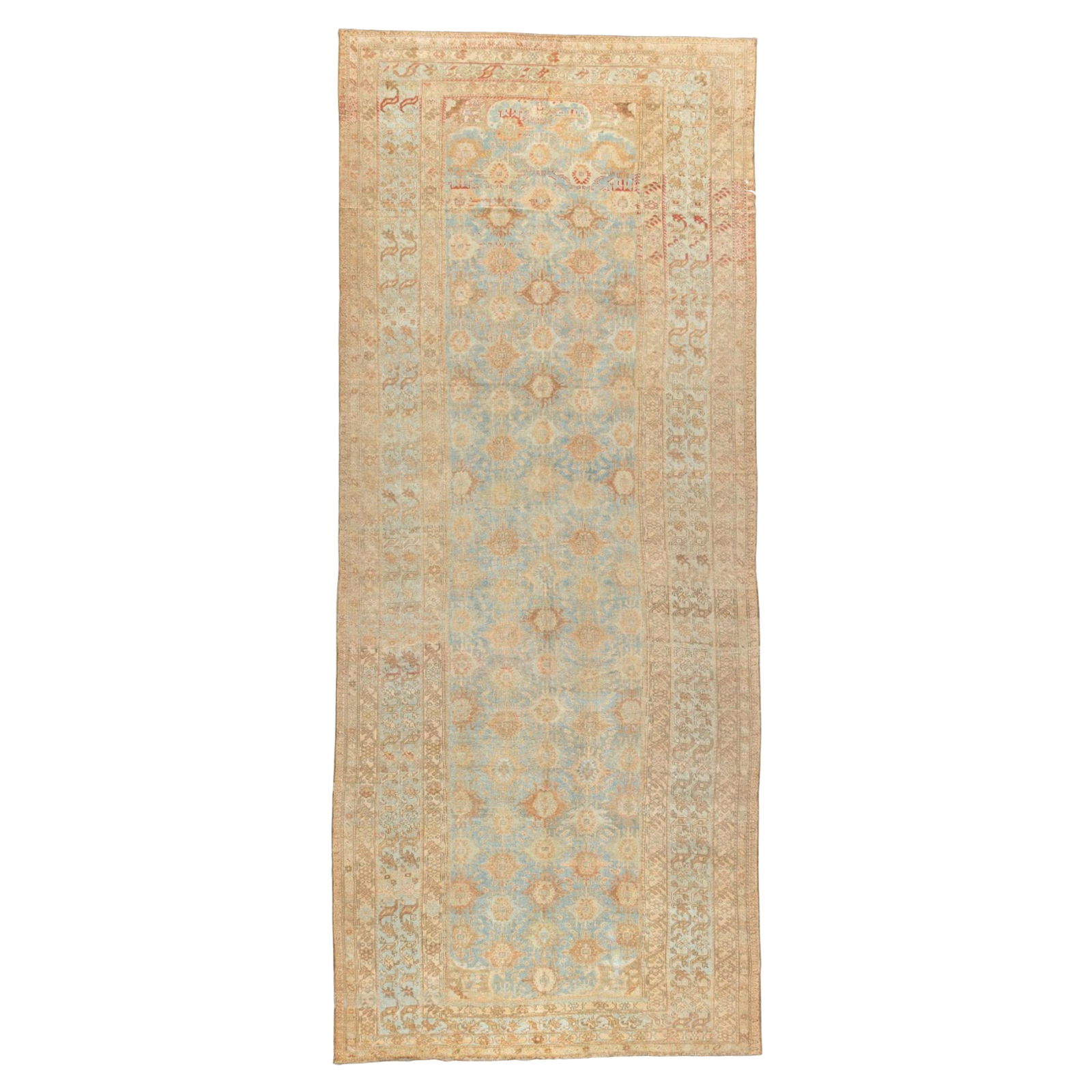 Antique Malayer Corridor Rug Hand-Knotted Wool Light Blue 8' x 19'4": Antique Malayer Corridor Rug Hand-Knotted Wool Light Blue 8' x 19'4" This exquisite light blue Antique Malayer corridor rug showcases a blend of wool craftsmanship and a hand-knotted technique, making