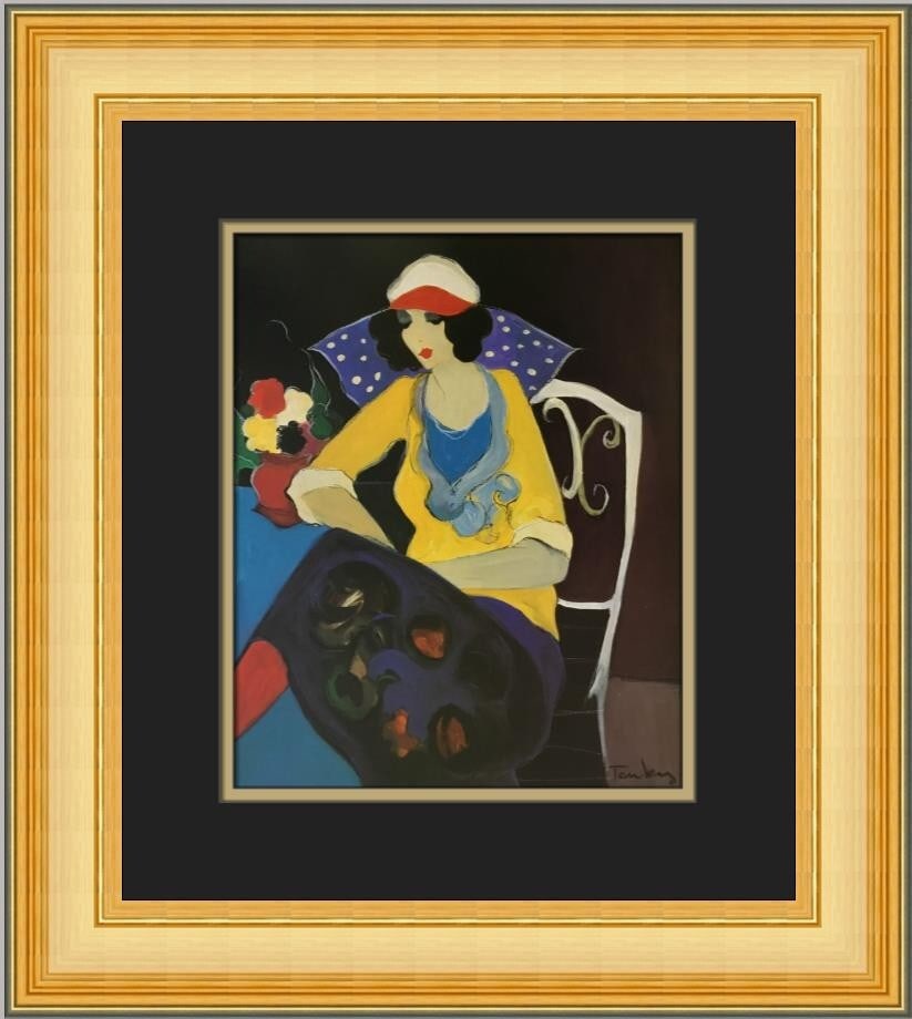 Itzchak Tarkay Gia Custom Framed Print 1979 Contemporary Art: Itzchak Tarkay Gia Custom Framed Print 1979 Contemporary Art This stunning custom framed print titled "Gia" by artist Itzchak Tarkay showcases contemporary art from 1979. The print is a beautiful repr