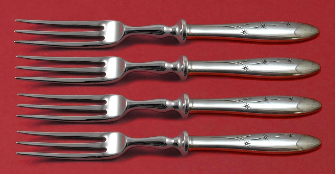 Gorham Celeste Sterling Silver 4-Piece Fruit Fork Set 6 Inch: Gorham Celeste Sterling Silver 4-Piece Fruit Fork Set 6 Inch Introducing the Celeste by Gorham 4-Piece Fruit Fork Set, expertly crafted from sterling silver with a hollow handle and stainless steel im