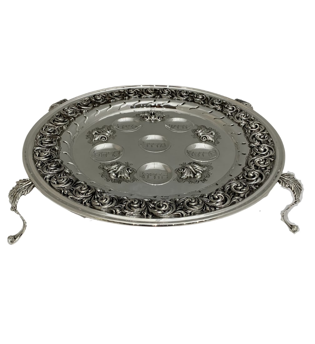 Intricate Topazio 925 Sterling Silver Seder Plate Handmade in Portugal: Intricate Topazio 925 Sterling Silver Seder Plate Handmade in Portugal This exquisite Passover Seder Plate is crafted from fine Topazio 925 sterling silver and handmade in Portugal. It showcases intri