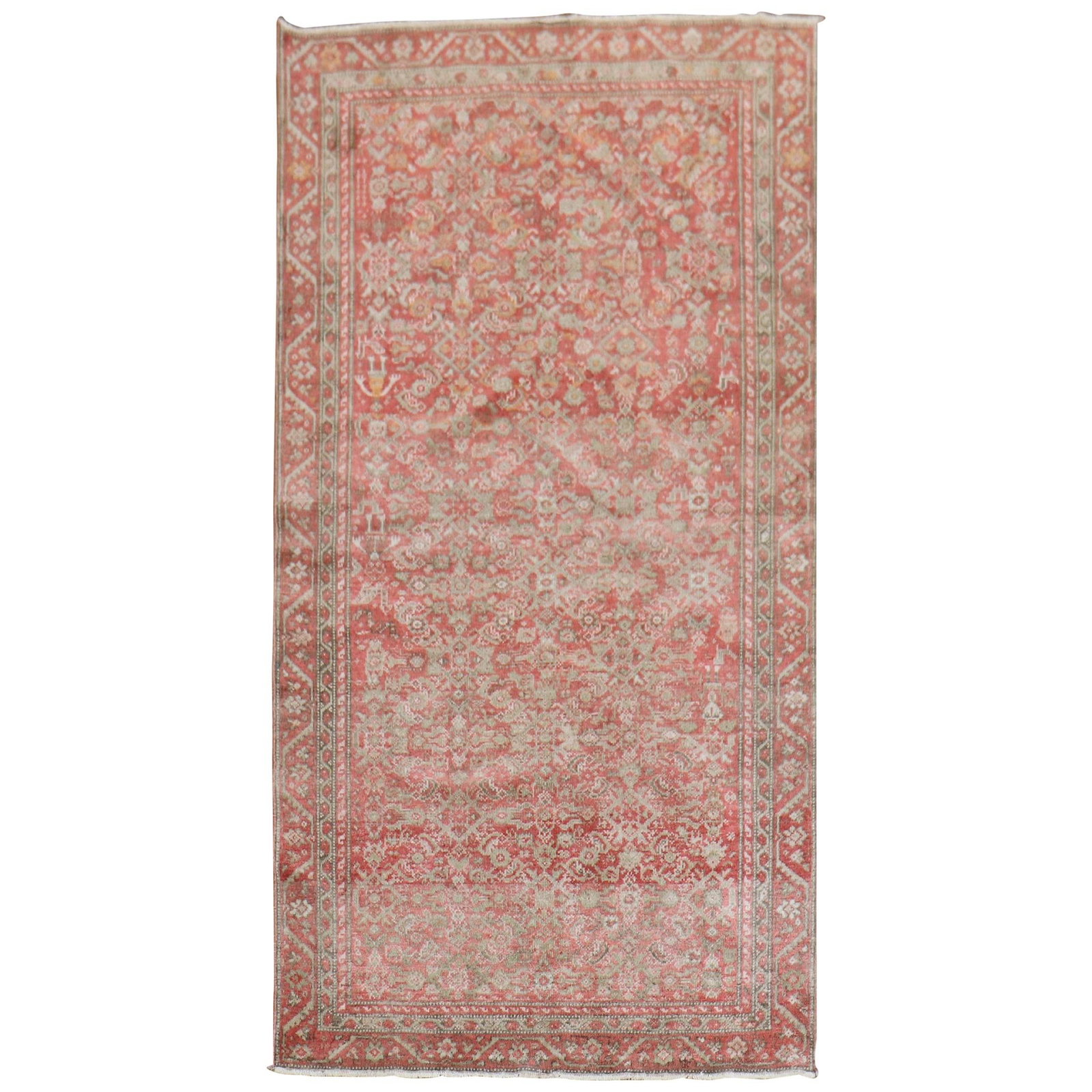 Early 20th Century Persian Malayer Rug in Pink Red Wool: Early 20th Century Persian Malayer Rug in Pink Red Wool This exquisite early 20th century Persian Malayer rug showcases a traditional all-over Herati design, predominantly featuring vibrant pink and r