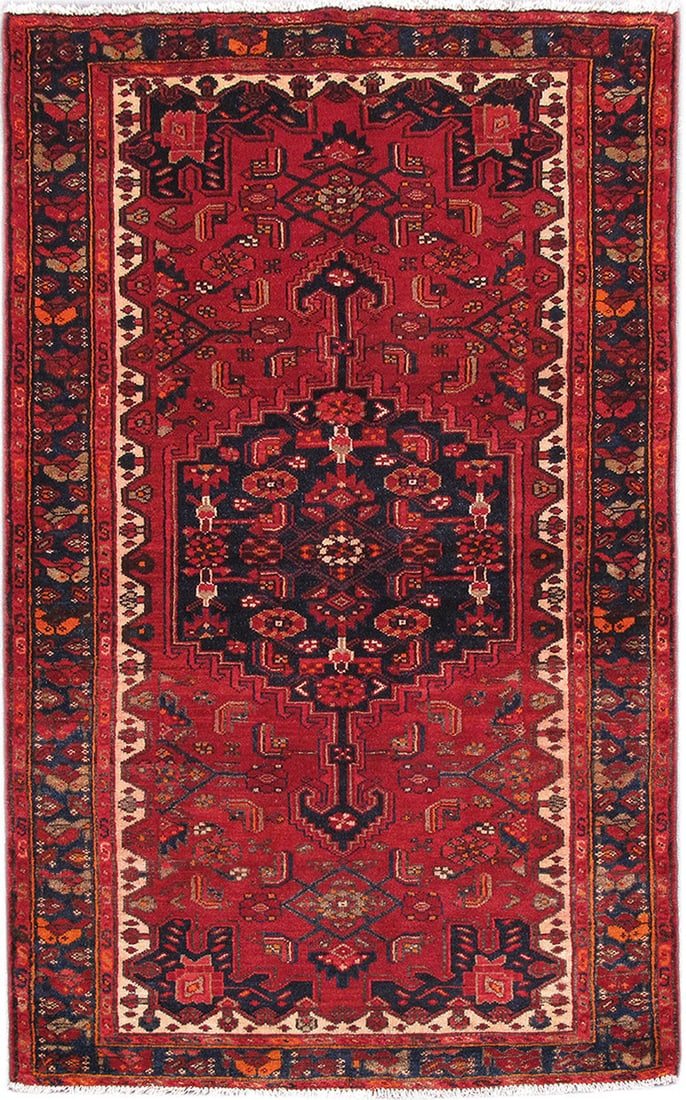 Hand-Knotted 4.3 x 6.11 Red Persian Hamadan Area Rug: Hand-Knotted 4.3 x 6.11 Red Persian Hamadan Area Rug Free continental US Shipping Enhance your living space with this exquisite 4.3 x 6.11 Red Persian Hamadan Rug, handcrafted by skilled artisans in t