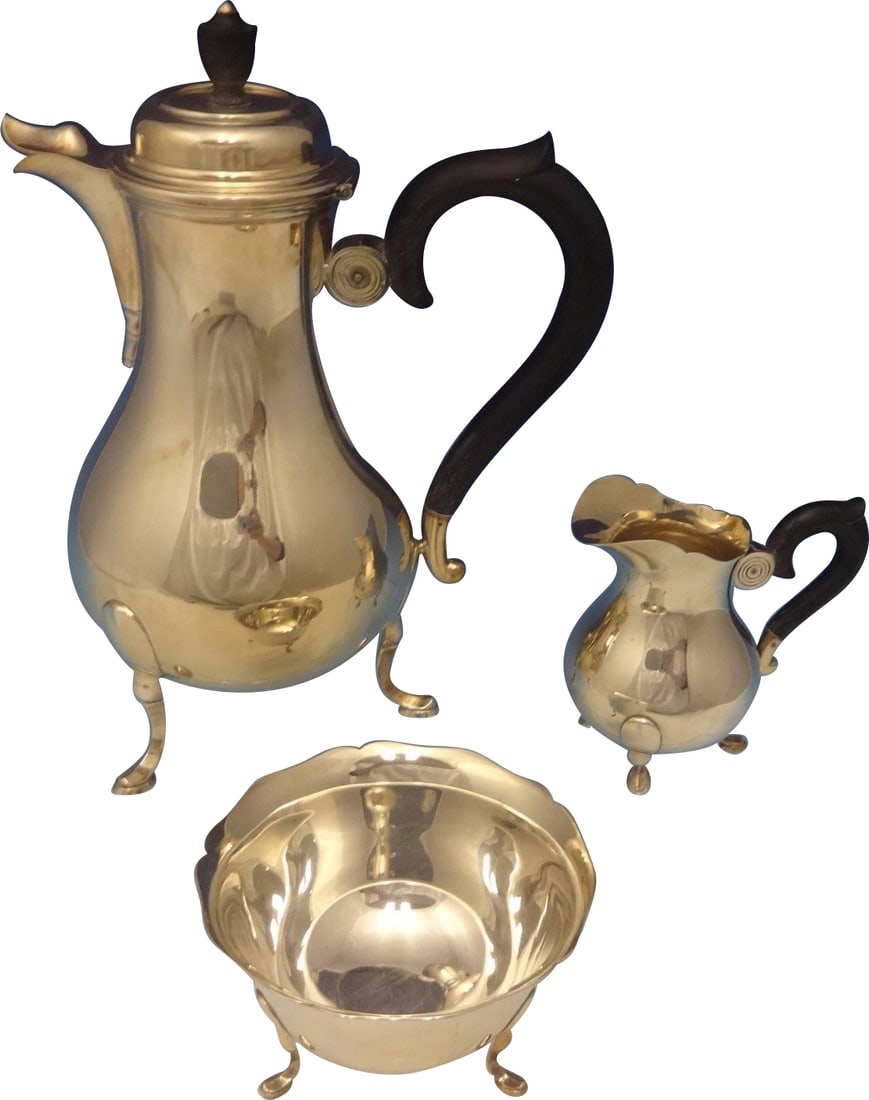 Jezler Swiss .800 Silver Modernist Tea Set 3pc with Ebony Handles: Jezler Swiss .800 Silver Modernist Tea Set 3pc with Ebony Handles Elevate your tea time with this stunning Jezler Swiss 3-piece tea set, crafted from .800 silver alloy and featuring elegant ebony hand