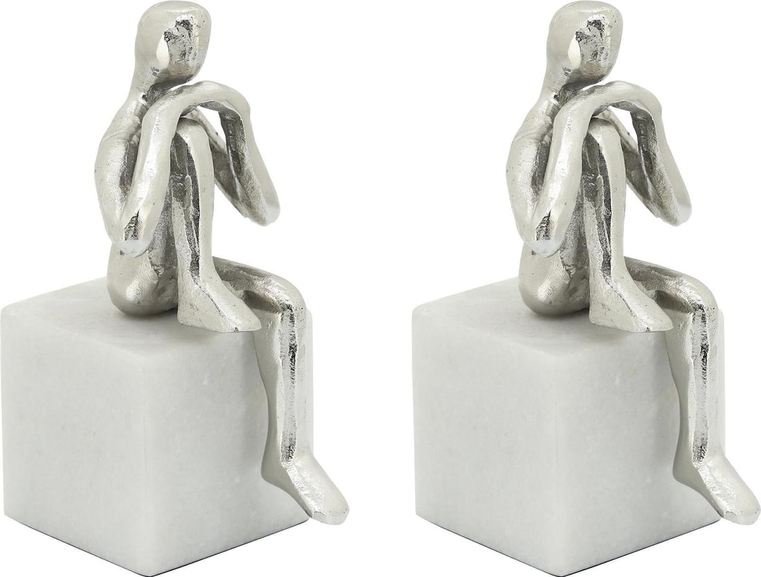 Sagebrook Home Contemporary Silver Aluminum Marble Bookends: Sagebrook Home Contemporary Silver Aluminum Marble Bookends Elevate your home decor with these contemporary silver bookends, expertly crafted by Sagebrook Home. Made from a combination of aluminum and