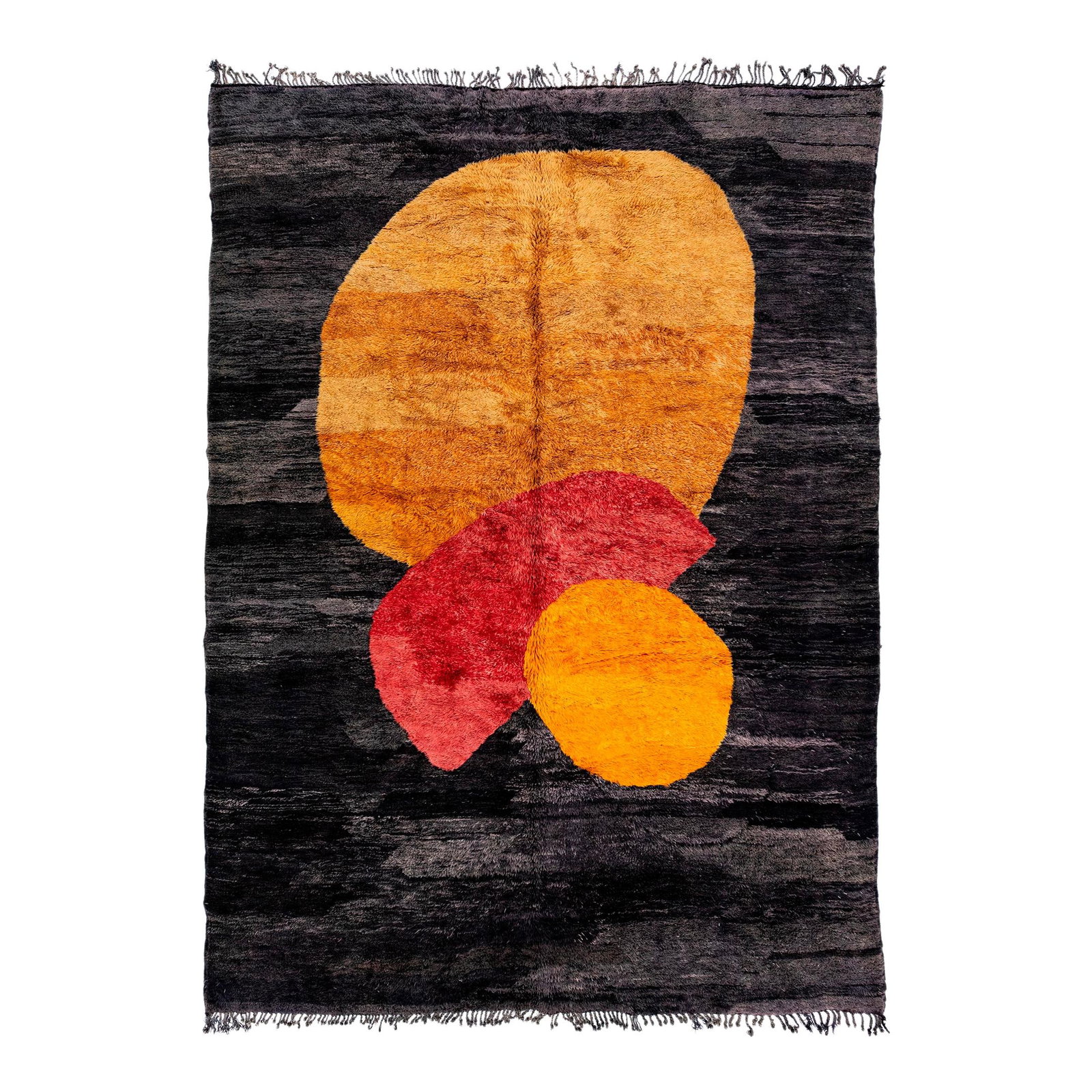 Handmade Moroccan Charcoal Wool Rug 9'6 x 13'2 Abstract Design: Handmade Moroccan Charcoal Wool Rug 9'6 x 13'2 Abstract Design Enhance your living space with this exquisite Moroccan hand-knotted wool rug. Featuring a rich charcoal field, the rug is adorned with st