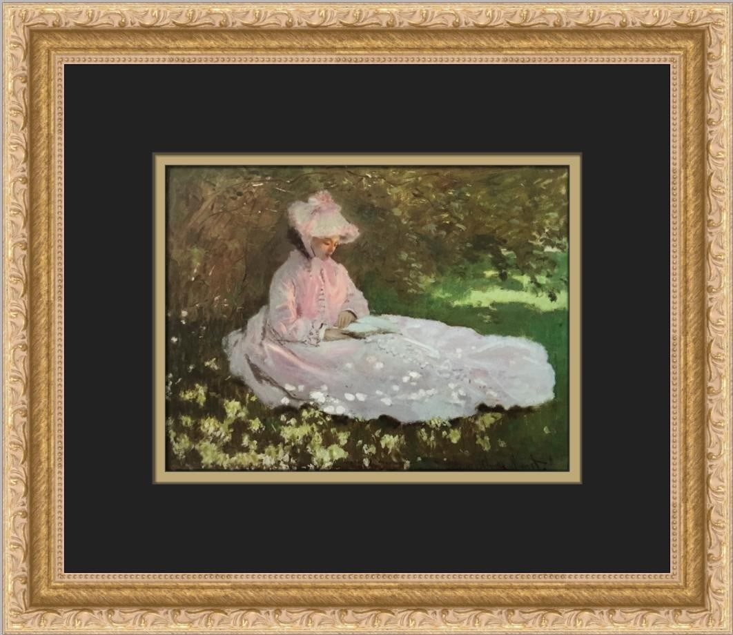 Claude Monet The Reader Custom Framed Art Print 14 x 12: Claude Monet The Reader Custom Framed Art Print 14 x 12 This exquisite custom framed print titled "The Reader" by Claude Monet showcases the artist's unique style blending Expressionism and Impression