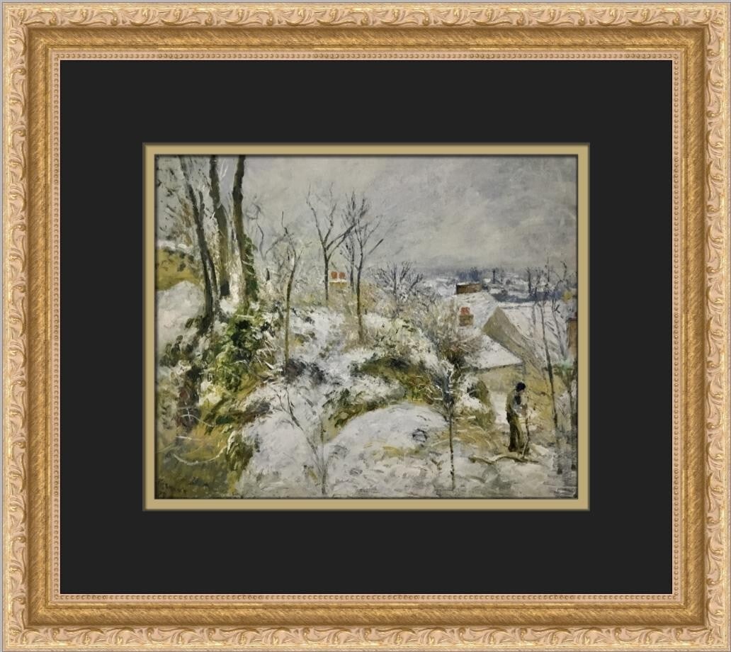 Camille Pissarro Rabbit Warren at Pontoise in Snow Framed Print: Camille Pissarro Rabbit Warren at Pontoise in Snow Framed Print This exquisite custom framed print features the artwork titled "Rabbit Warren at Pontoise in Snow" by renowned artist Camille Pissarro.