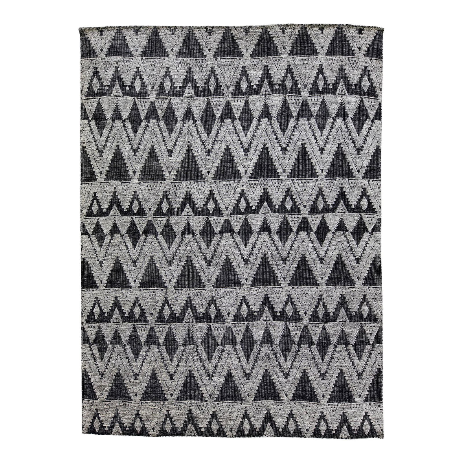 Safi Collection Handmade Wool Rug Charcoal Gray Geometric 8'10 x 11'9: Safi Collection Handmade Wool Rug Charcoal Gray Geometric 8'10 x 11'9 Discover the elegance of the Modern Safi Collection with this exquisite handmade wool rug. Featuring a rich charcoal color field e