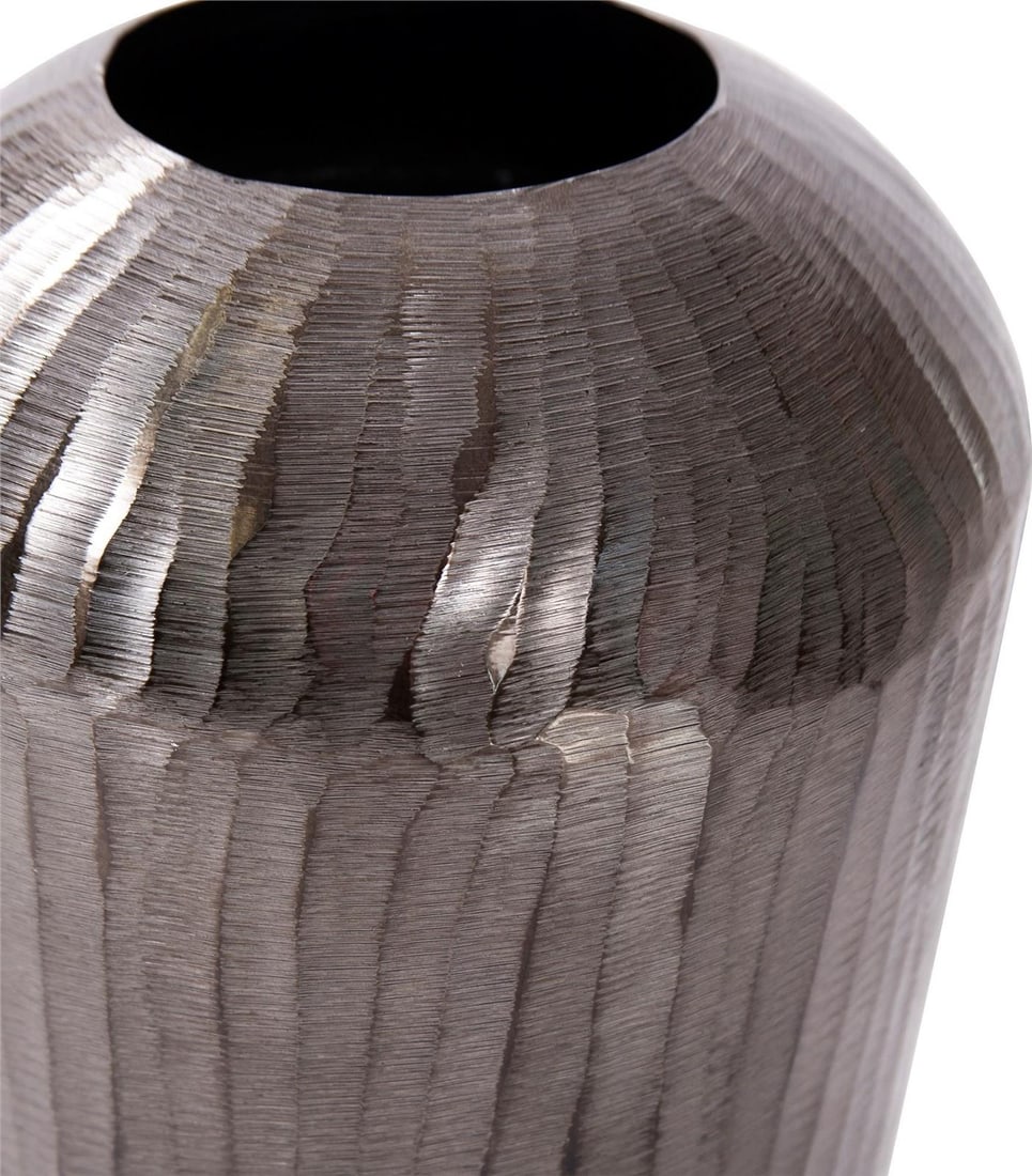 Howard Elliott Round Aluminum Vase with Bronzed Accents 18H 10W 10D: Howard Elliott Round Aluminum Vase with Bronzed Accents 18H 10W 10D This elegant round vase combines a modern design with transitional style, featuring stunning bronzed accents that enhance its aesthe