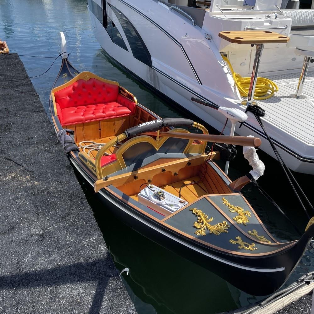 Venetian Gondola Nautical Decor 44H x 181W x 47D: Venetian Gondola Nautical Decor 44H x 181W x 47D Enhance your space with this stunning Nautical Decor piece featuring a Venetian Gondola. This real boat replica is a perfect addition for maritime enth