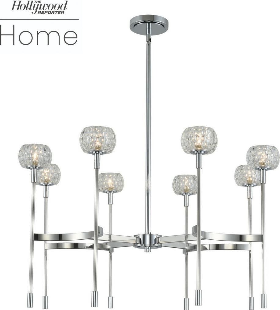 Kalco Mae 8-Light Chrome Bowl Chandelier Dimmable Clear Glass: Kalco Mae 8-Light Chrome Bowl Chandelier Dimmable Clear Glass Illuminate your space with the Sleek Luxury Chrome Chandelier, a stunning addition to any room. This 8-light bowl chandelier features a mo