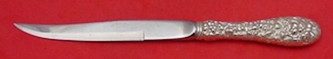 Steak Knife Sterling Silver Rose Pattern by Stieff 8.5 Inch Original Bevel Blade: Steak Knife Sterling Silver Rose Pattern by Stieff 8.5 Inch Original Bevel Blade This is a Stieff sterling silver steak knife featuring the Rose pattern and an original stainless steel bevel blade. Me
