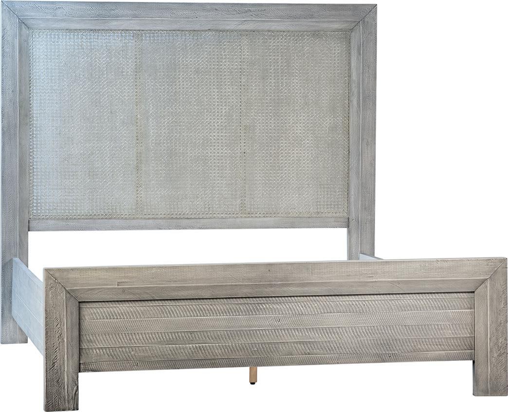 Classic Geneva King Bed Rattan Details Light Gray Wash: Classic Geneva King Bed Rattan Details Light Gray Wash Elevate your bedroom with the Classic Geneva King Bed, designed with transitional style and featuring elegant rattan details. This stunning bed i
