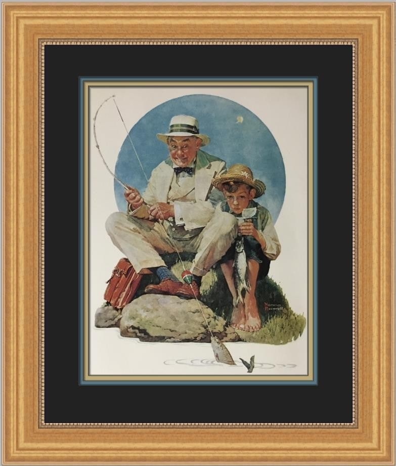Norman Rockwell Fishing Custom Framed Art Print 1975 Americana: Norman Rockwell Fishing Custom Framed Art Print 1975 Americana This stunning custom framed print by renowned artist Norman Rockwell captures the essence of Americana with its delightful fishing theme.