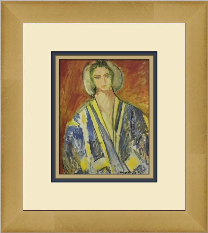 Henri Matisse The Blue Gandoura Custom Framed Lithograph Print 1991: Henri Matisse The Blue Gandoura Custom Framed Lithograph Print 1991 This exquisite custom framed print features Henri Matisse's captivating artwork, "The Blue Gandoura." Created in 1991, this medium-s