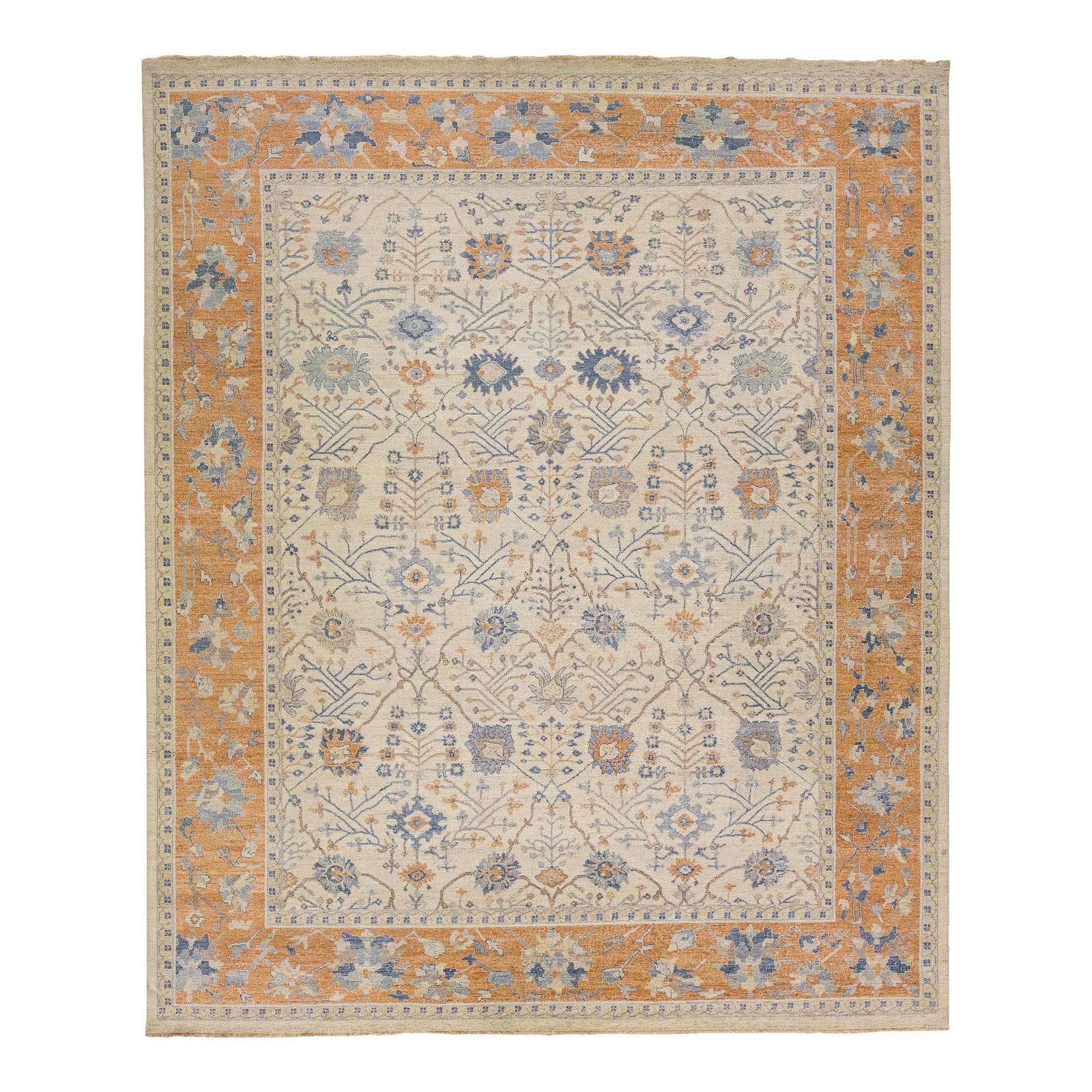 Handmade Beige Orange Floral Wool Rug 12'3 x 14'8 Artisan Collection: Handmade Beige Orange Floral Wool Rug 12'3 x 14'8 Artisan Collection Transform your space with this stunning handmade wool rug from the Artisan Collection. Featuring a captivating all-over floral desi