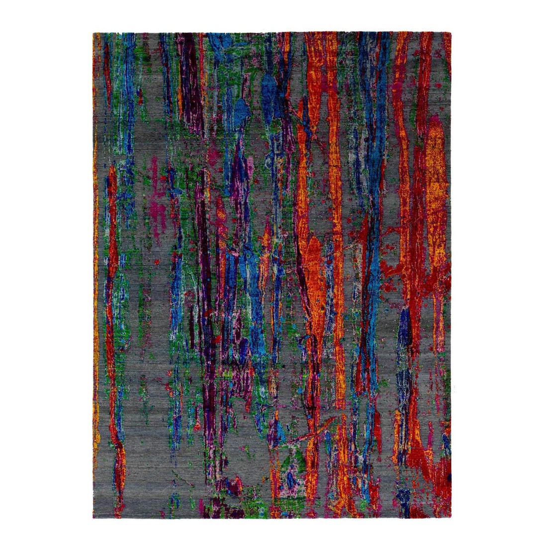 Contemporary Hand-Knotted Wool Rug 9' x 12'3' Multicolored Abstract Design: Contemporary Hand-Knotted Wool Rug 9' x 12'3' Multicolored Abstract Design Elevate your decor with this stunning contemporary hand-knotted rug, featuring a breathtaking abstract design in vibrant hues