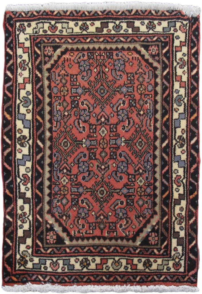 Handmade 2'4" x 2'10" Orange Persian Hamadan Rug: Handmade 2'4" x 2'10" Orange Persian Hamadan Rug Free continental US Shipping Introducing a captivating 2' x 3' Orange Persian Hamadan Rug, a vibrant testament to Persian craftsmanship and cultural he