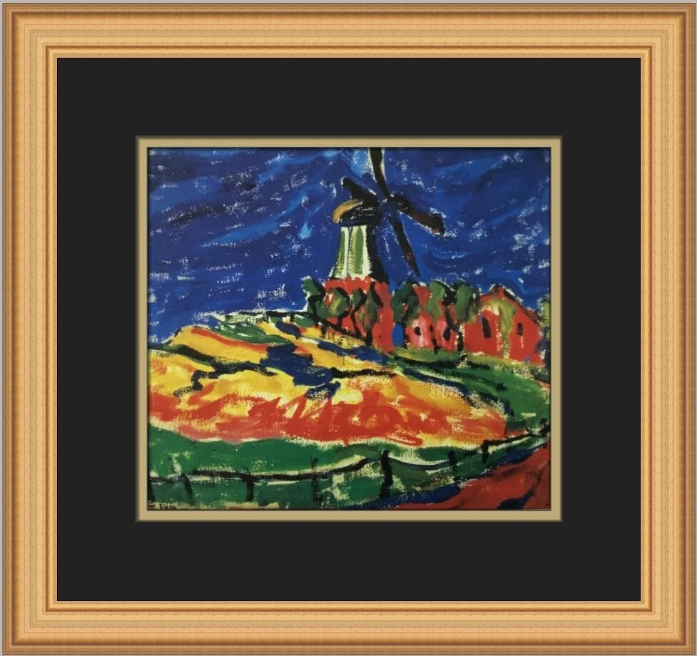 Erich Heckel Windmill Dangast Custom Framed Print 1992 Art: Erich Heckel Windmill Dangast Custom Framed Print 1992 Art This striking print titled "Windmill Dangast" by renowned artist Erich Heckel captures the essence of Expressionism and Impressionism. Create